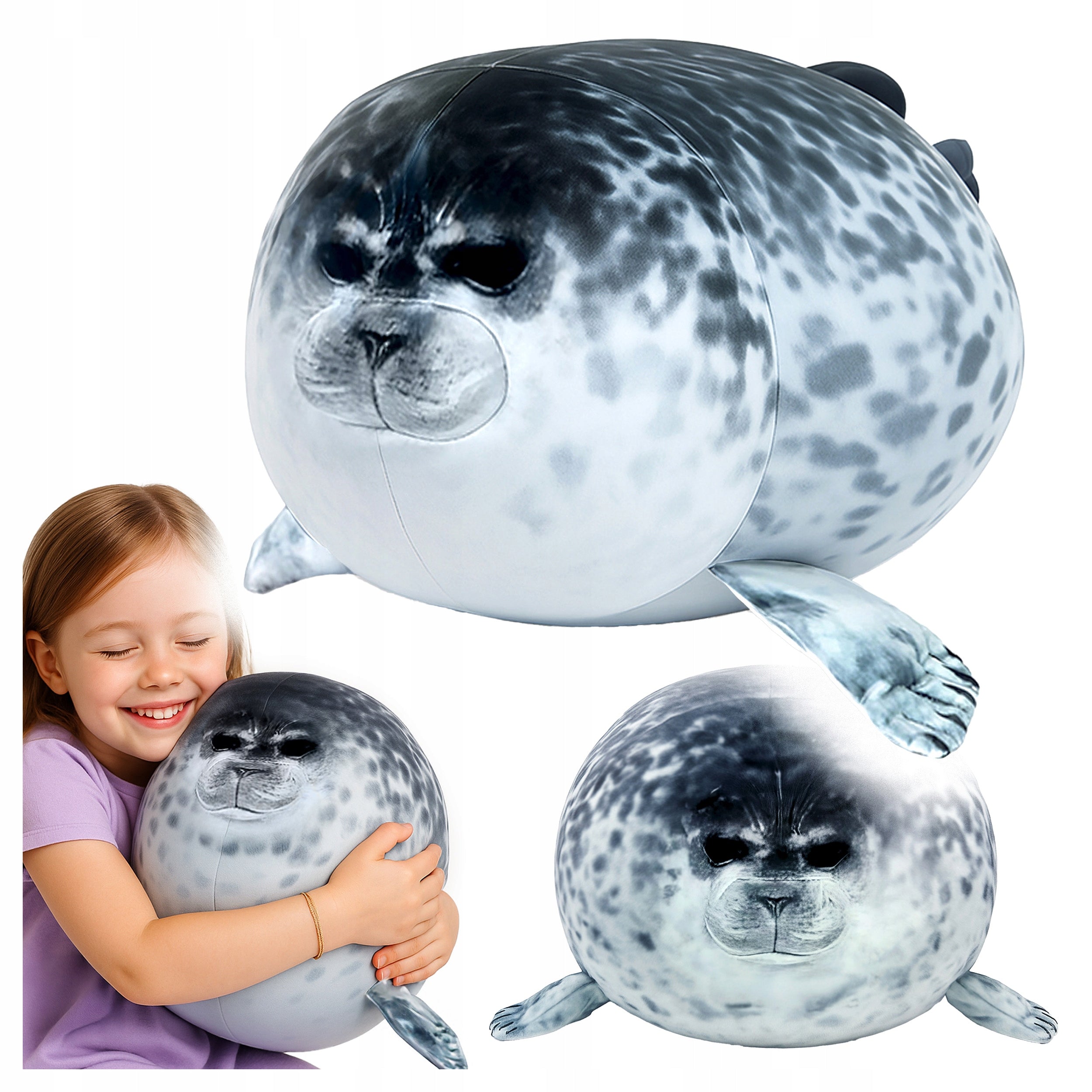 Foca de plus moale 60 cm, jucarie pufoasa pentru copii si adulti, pernuta decorativa gri