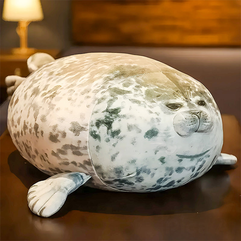Foca de plus moale 60 cm, jucarie pufoasa pentru copii si adulti, pernuta decorativa gri