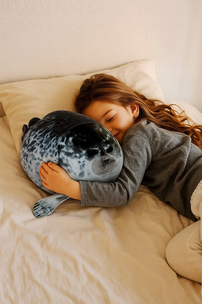 Foca de plus moale 60 cm, jucarie pufoasa pentru copii si adulti, pernuta decorativa gri
