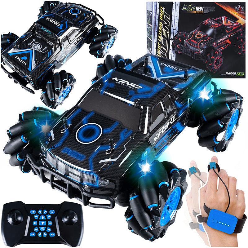 Masina teren 4x4 telecomandata cu role laterale, control gesturi si functie drift, 27x22x13 cm, negru