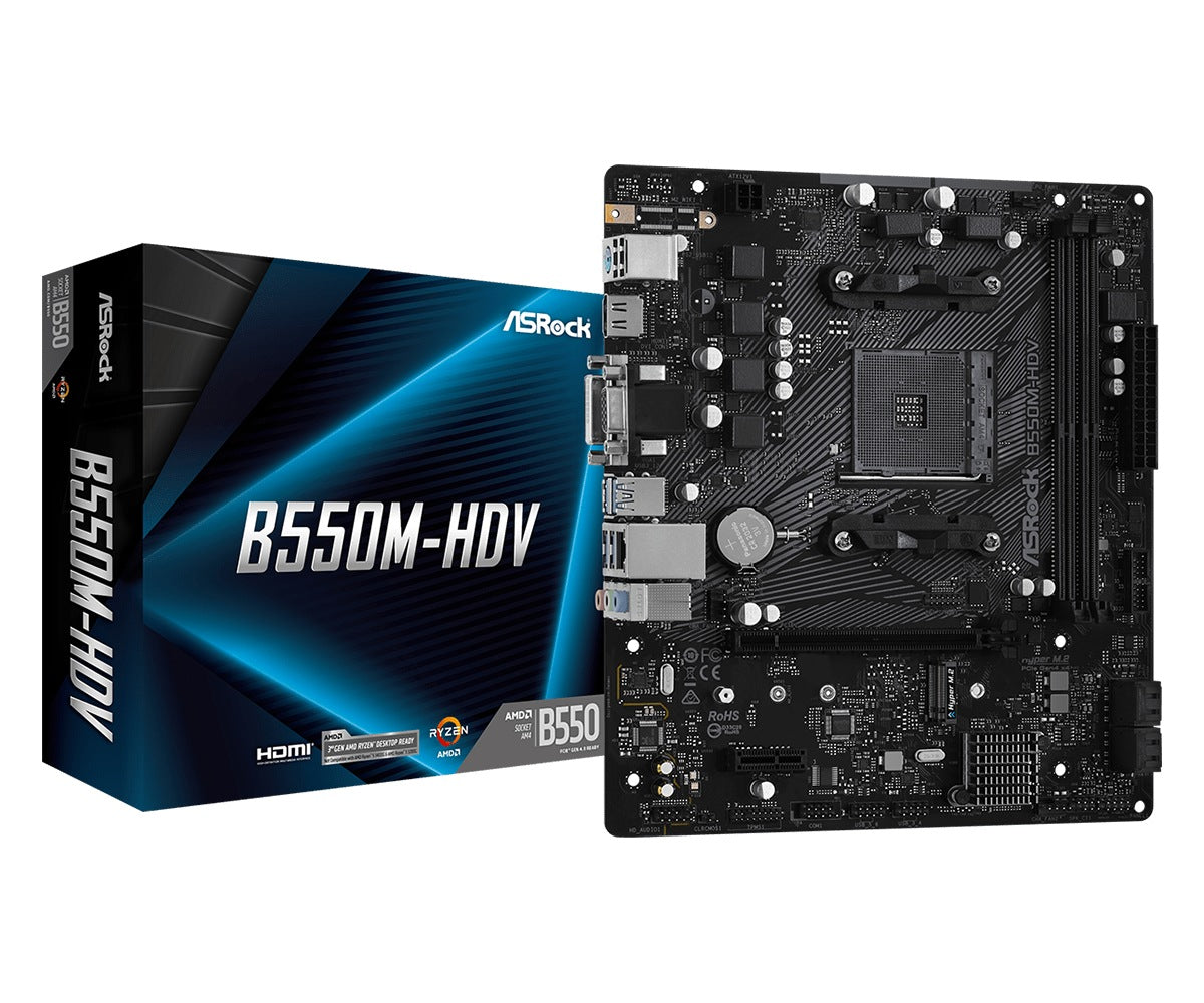 PLACA de BAZA Asrock "B550M-HDV", skt AM4, mATX, AMD B550, 2 x DDR4, max. 64 GB, 4 x SATA, 1 x M.2, 7.1, "B550M-HDV"