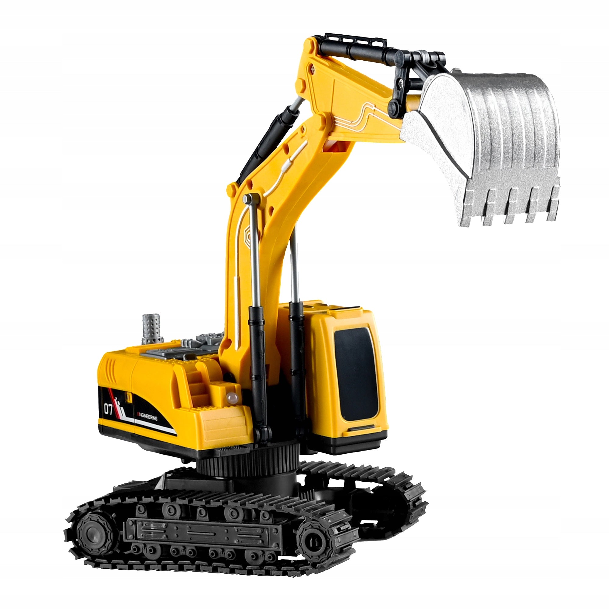 Set utilaje construction RC cu excavator si basculanta, lumini si abur, telecomanda, 3 accesorii incluse