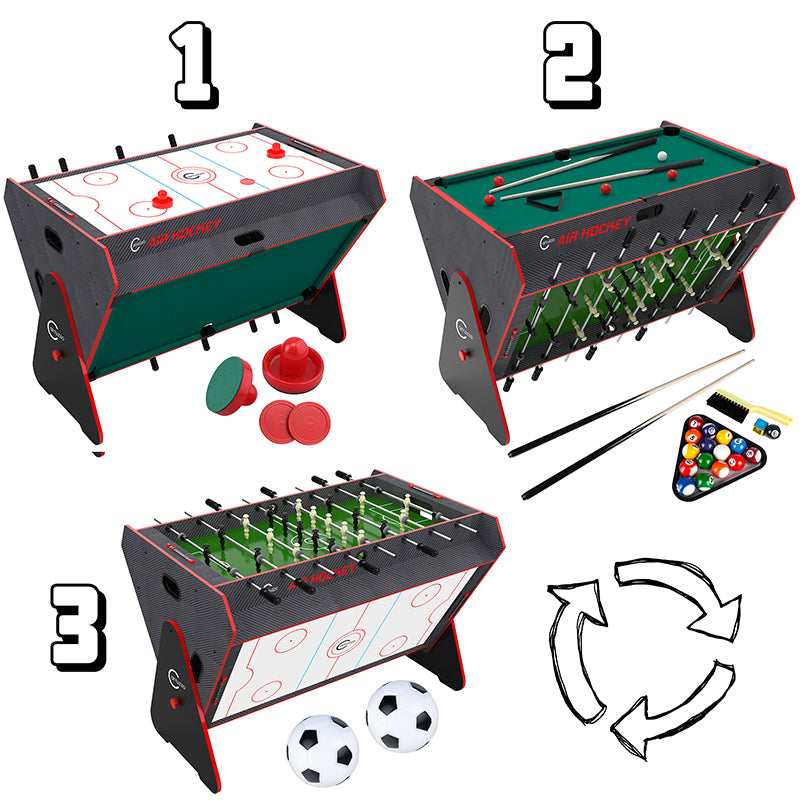Masa de joc multifunctionala 3 in 1, fotbal, biliard si air hockey, 124x84x85 cm