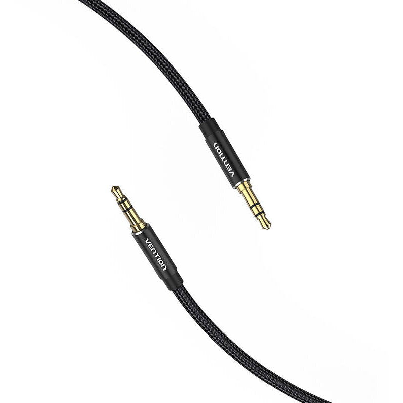 Cablu audio Vention, Jack 3.5mm (T) la Jack 3.5mm (T), 1m, conectori auriti, braided BBC si TPE, negru, "BAWBF" - 6922794765900