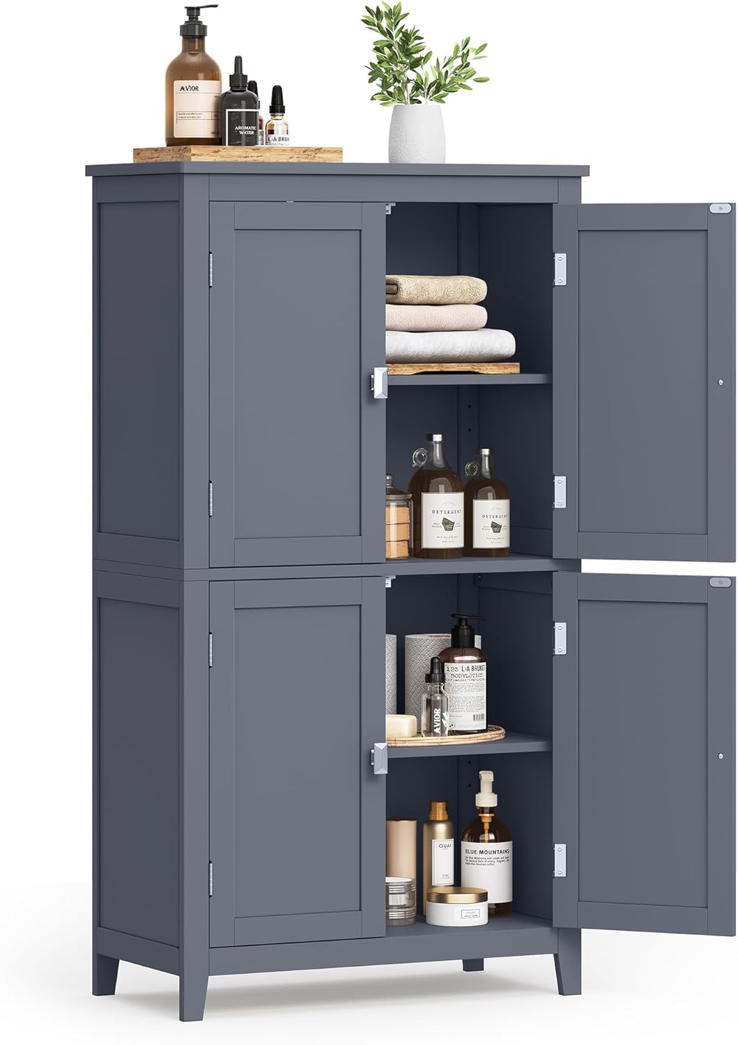 VASAGLE Dulap de baie, din MDF, cu 2 compartimente si 4 usi, rafturi reglabile, 30x60x110cm, gri inchis