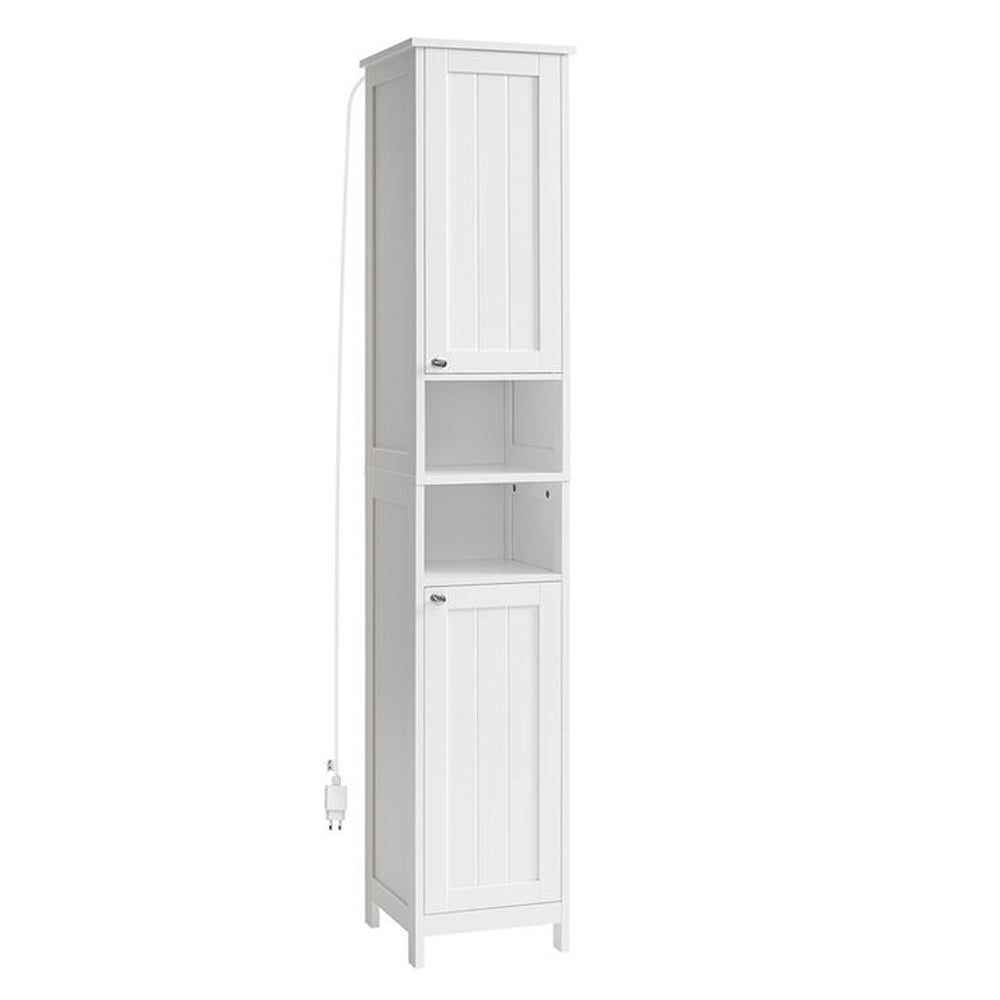 VASAGLE Dulap baie inalt si ingust cu lumina LED, rafturi reglabile, MDF lacuit, 30x30x170 cm, alb