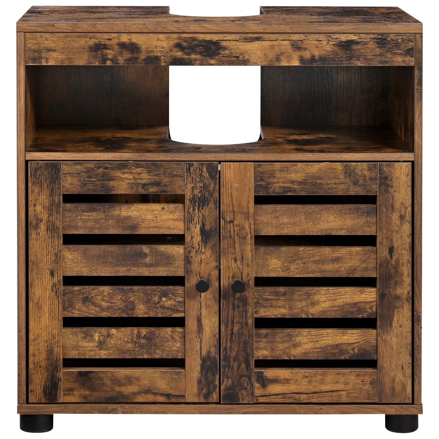 VASAGLE Dulap baie lavoar cu 2 usi tip jaluzea, raft reglabil, 60x30x63 cm, maro rustic