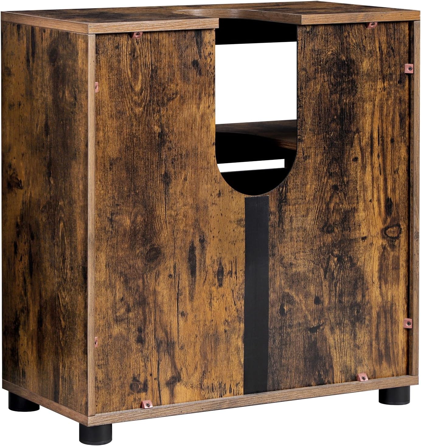 VASAGLE Dulap baie lavoar cu 2 usi tip jaluzea, raft reglabil, 60x30x63 cm, maro rustic