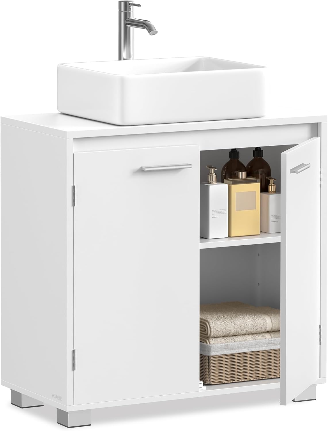 VASAGLE Dulap baie pentru suport lavoar, MDF, 2 compartimente, raft interior reglabil, 30x60x60 cm, alb