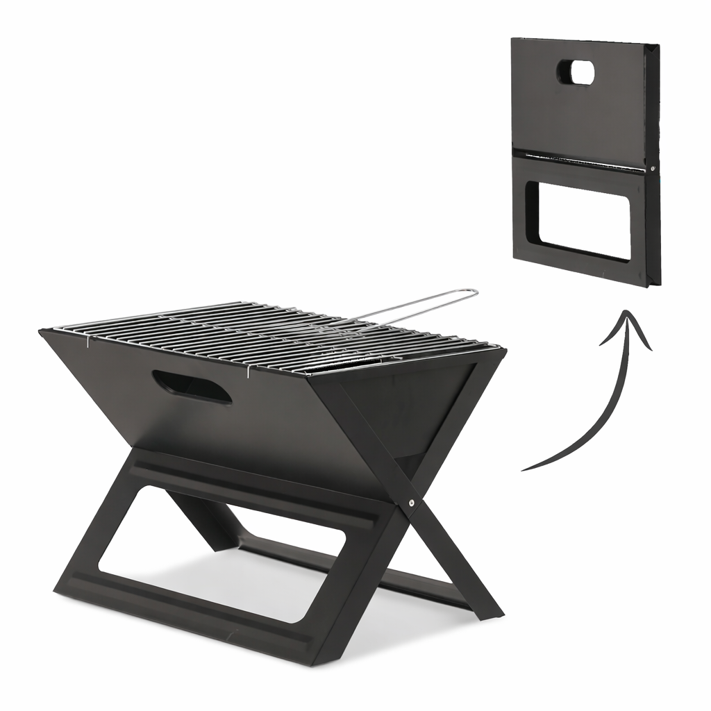 Gratar portabil pliabil pentru gradina si camping, metal, 44x28x36 cm, negru
