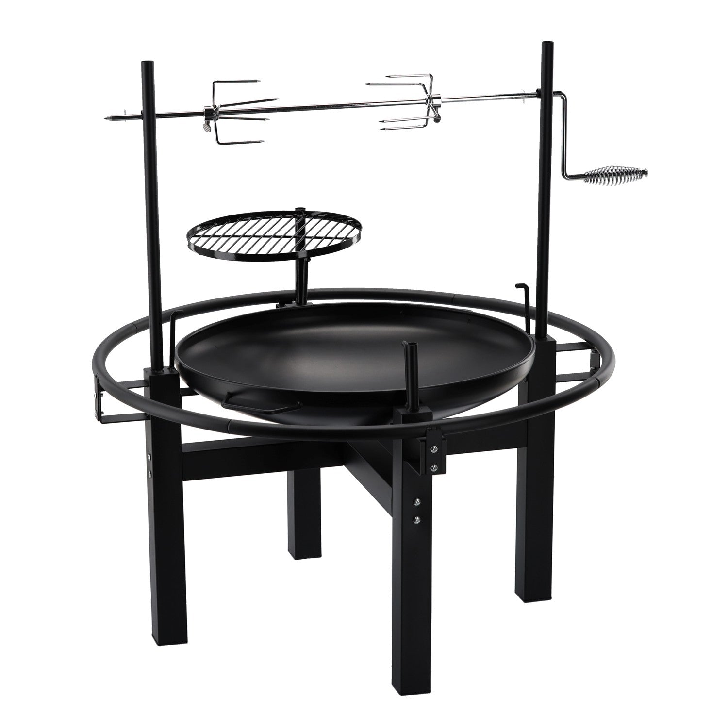 Gratar multifunctional cu rotisor, constructie metalica rezistenta, 90x86x99 cm, negru