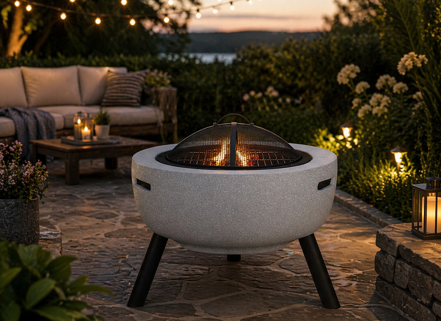 Semineu de exterior pentru terasa sau gradina din placa de magneziu, cu grill pentru gratar, 60x60x52 cm