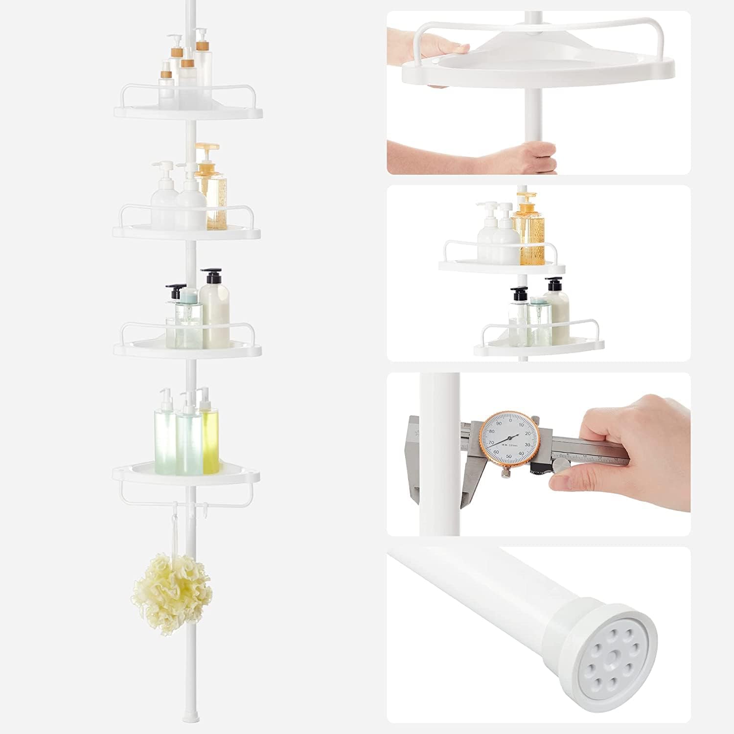 SONGMICS Etajera colt dus, 4 rafturi, inaltime reglabila 85-305 cm, otel si plastic PP, alb