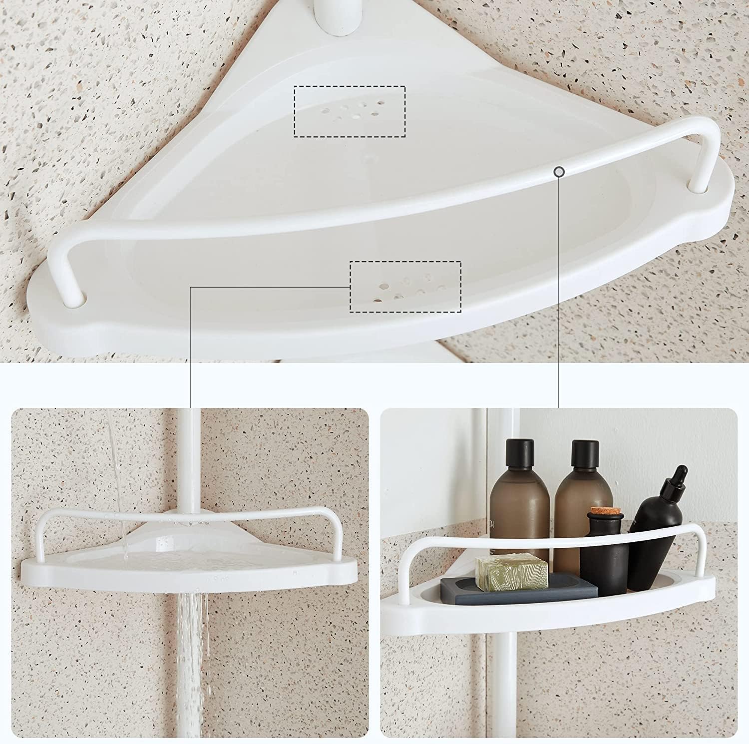 SONGMICS Etajera colt dus, 4 rafturi, inaltime reglabila 85-305 cm, otel si plastic PP, alb