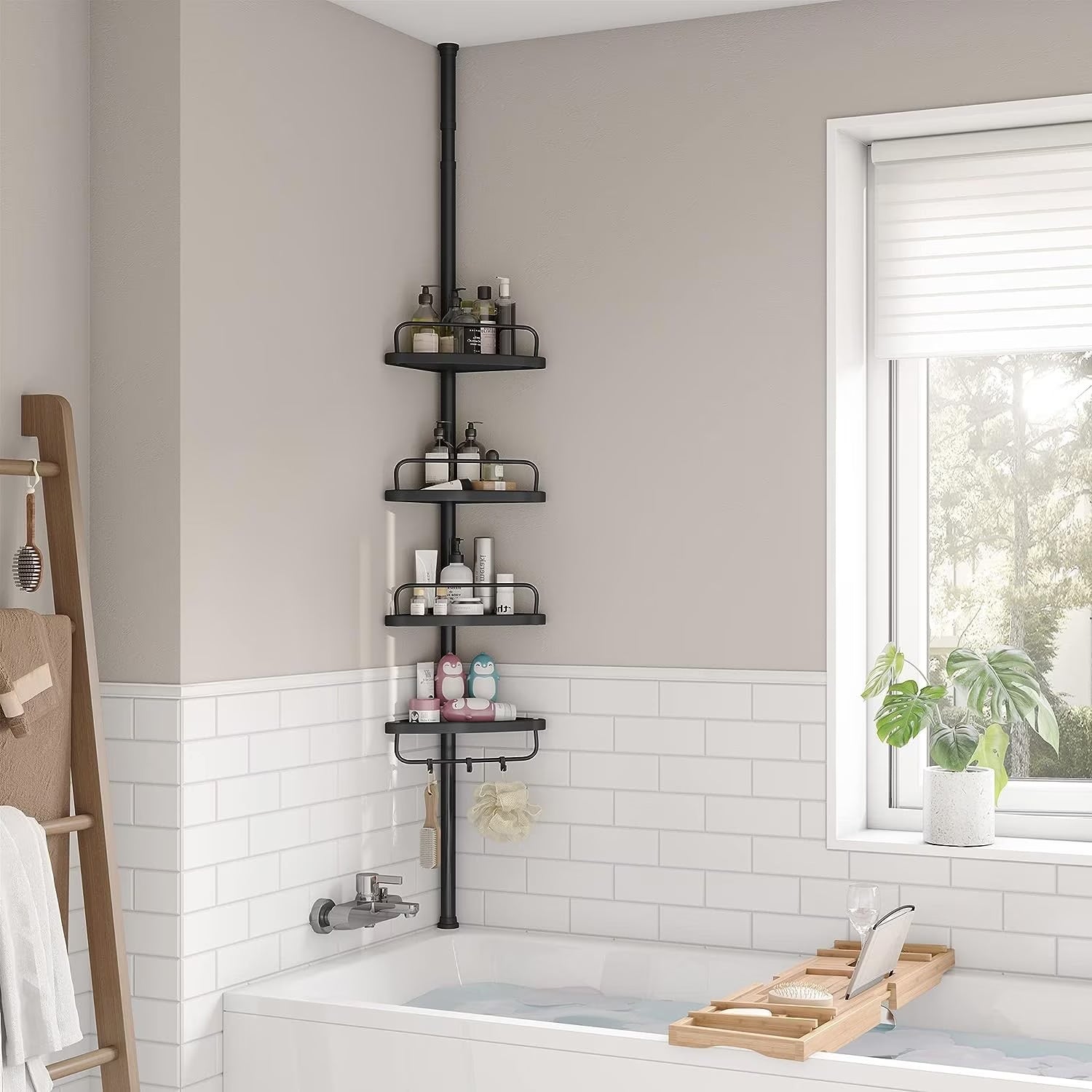 SONGMICS Etajera colt dus, 4 rafturi, inaltime reglabila 85-305 cm, otel si plastic PP, negru