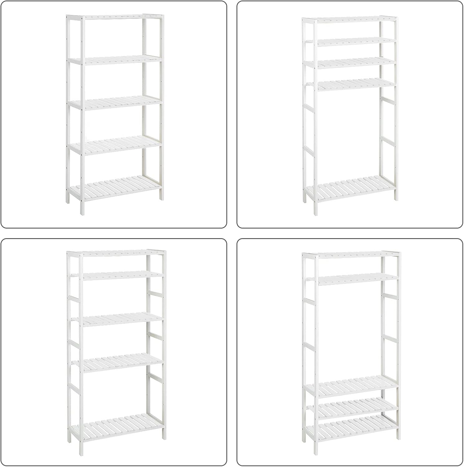 SONGMICS Raft de depozitare din bambus, 5 polite, pentru bucatarie sau baie, 130x60x26cm, alb