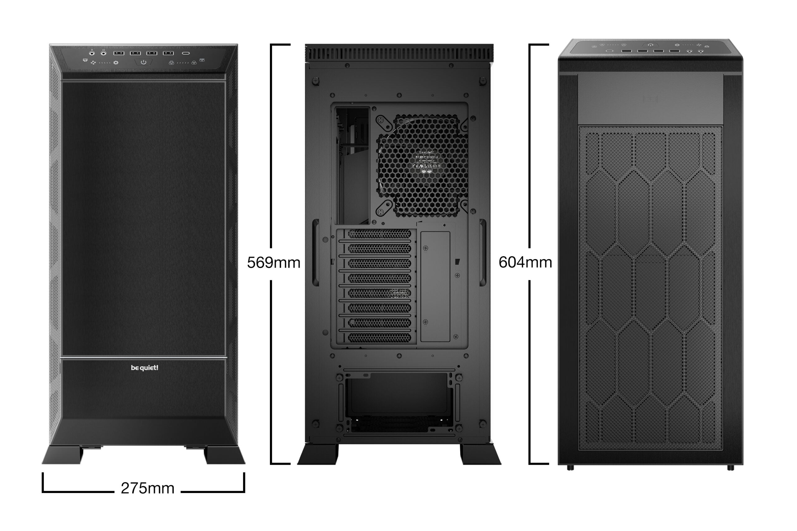 CARCASA be quiet! "DARK BASE PRO 901", Tower, ATX, fara sursa, 4xfan, USB 3.2 gen 2, USB Type-C x 1, audio, mic, PSU shroud, 8 sloturi expansiune, iluminare ARGB, negru, "BGW50"