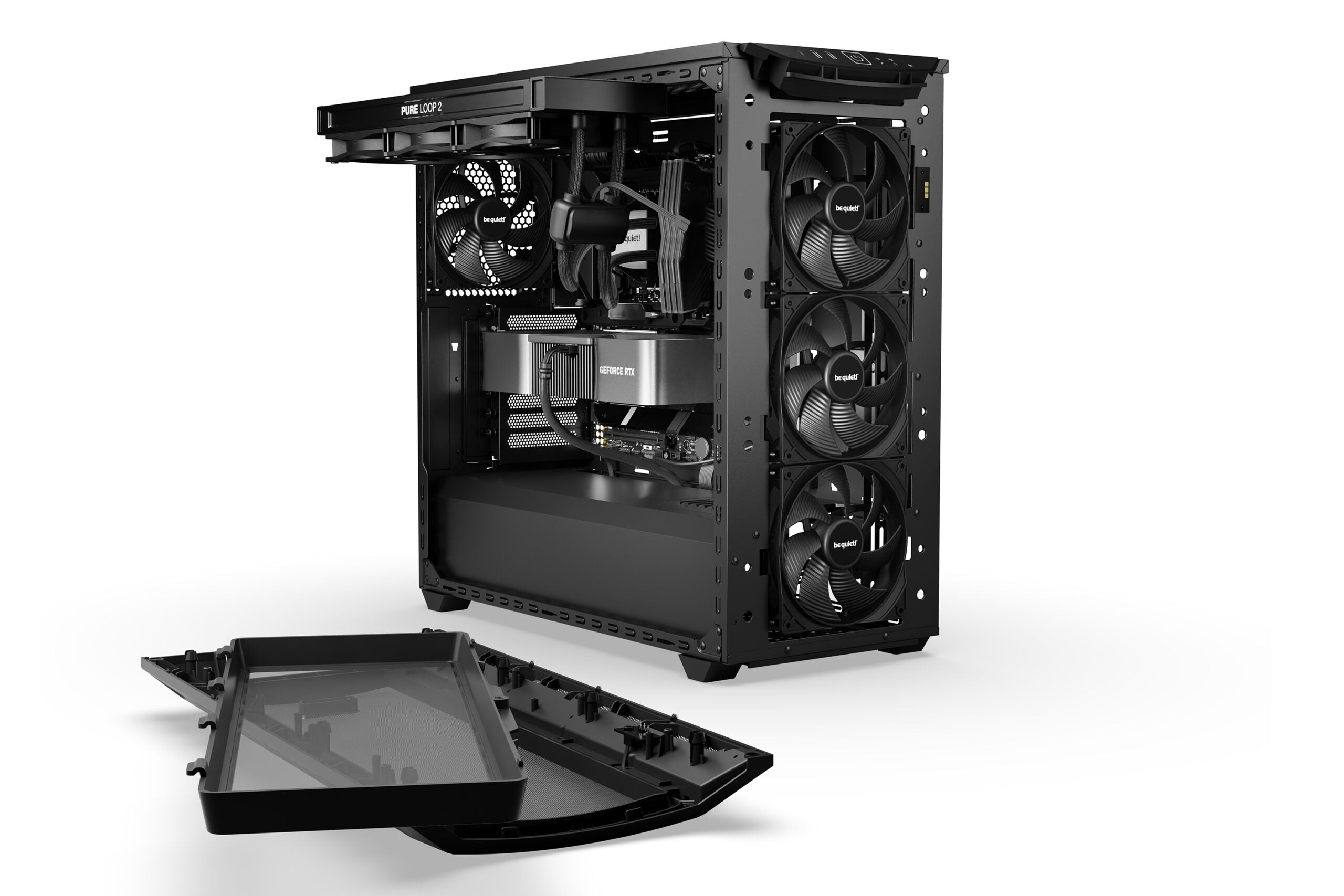 CARCASA be quiet! "SHADOW BASE 800DX", Middle Tower, ATX, fara sursa, 3xfan, USB 3.2 gen 1 x 2, USB Type-C x 1, audio+mic, PSU shroud, 7 sloturi expansiune, ARGB, negru, "BGW61"