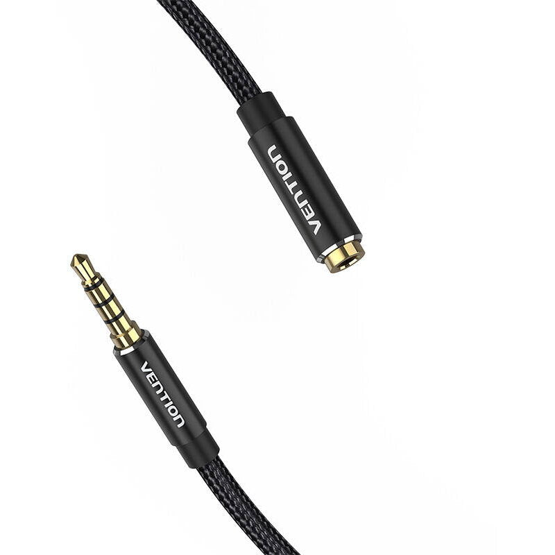 Cablu audio Vention, Jack 3.5mm (T) la Jack 3.5mm (M), 2m, conectori auriti, braided BBC, negru, "BHCBH" - 6922794765689