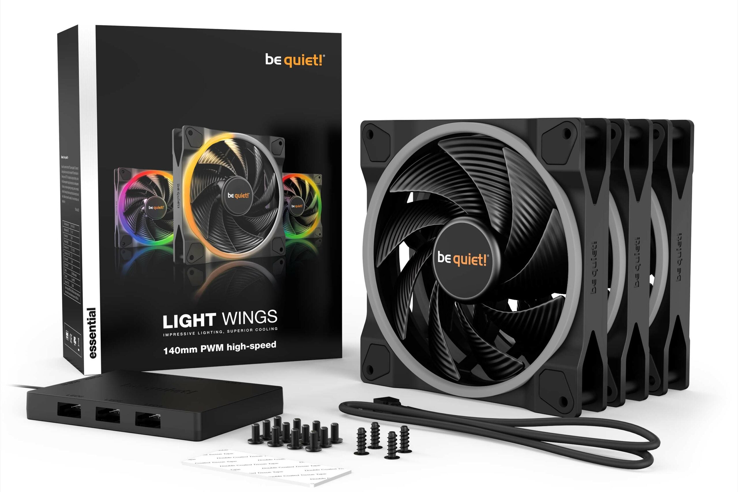 Set 3 ventilatoare be quiet! "LIGHT WINGS"140mm 2200 rpm, Rifle bearing, 4-pin PWM, ARGB LED, "BL079"