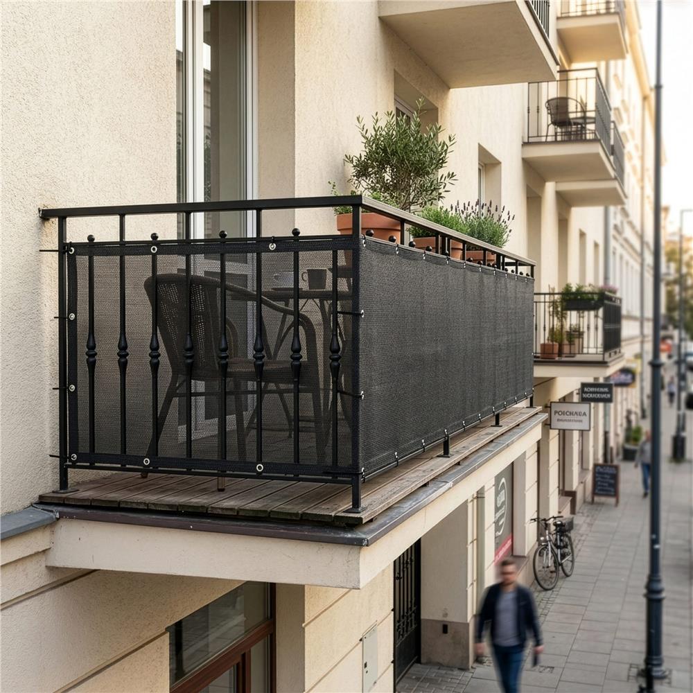 Paravan plasa umbrire pentru balustrada balcon, 95% umbrire, impermeabila, 500x100 cm, antracit