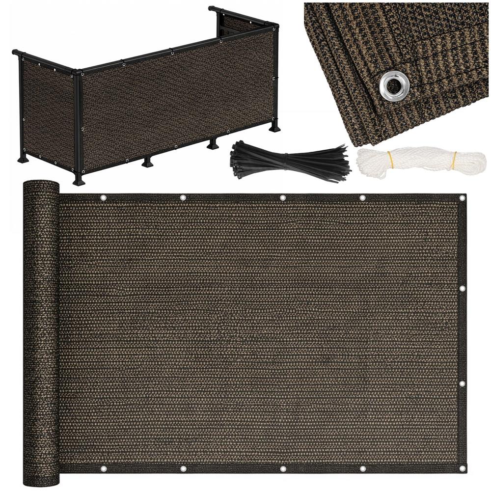 Paravan plasa umbrire pentru balustrada balcon, 95% umbrire, impermeabila, 500x100 cm, maro