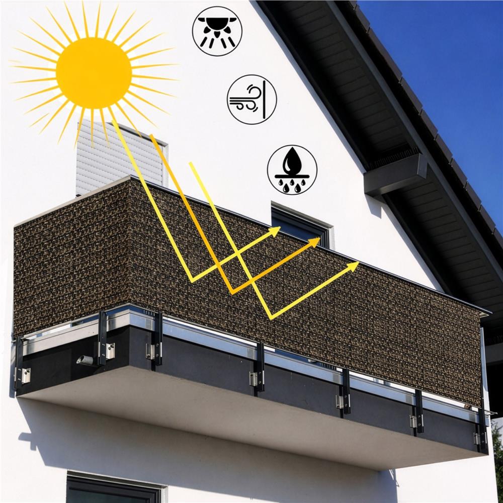 Paravan plasa umbrire pentru balustrada balcon, 95% umbrire, impermeabila, 500x100 cm, maro