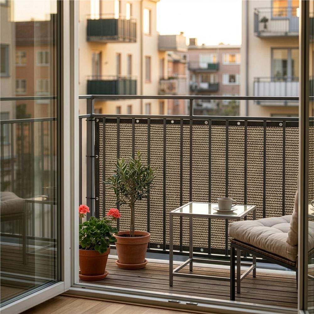 Paravan plasa umbrire pentru balustrada balcon, 95% umbrire, impermeabila, 500x100 cm, maro