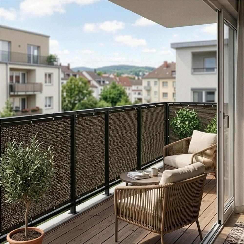 Paravan plasa umbrire pentru balustrada balcon, 95% umbrire, impermeabila, 500x100 cm, maro