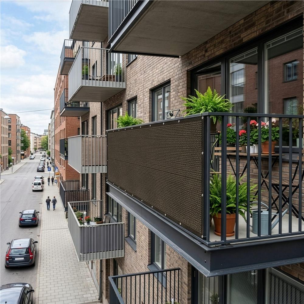 Paravan plasa umbrire pentru balustrada balcon, 95% umbrire, impermeabila, 500x100 cm, maro