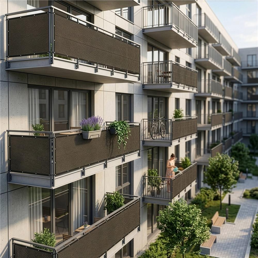 Paravan plasa umbrire pentru balustrada balcon, 95% umbrire, impermeabila, 500x100 cm, maro