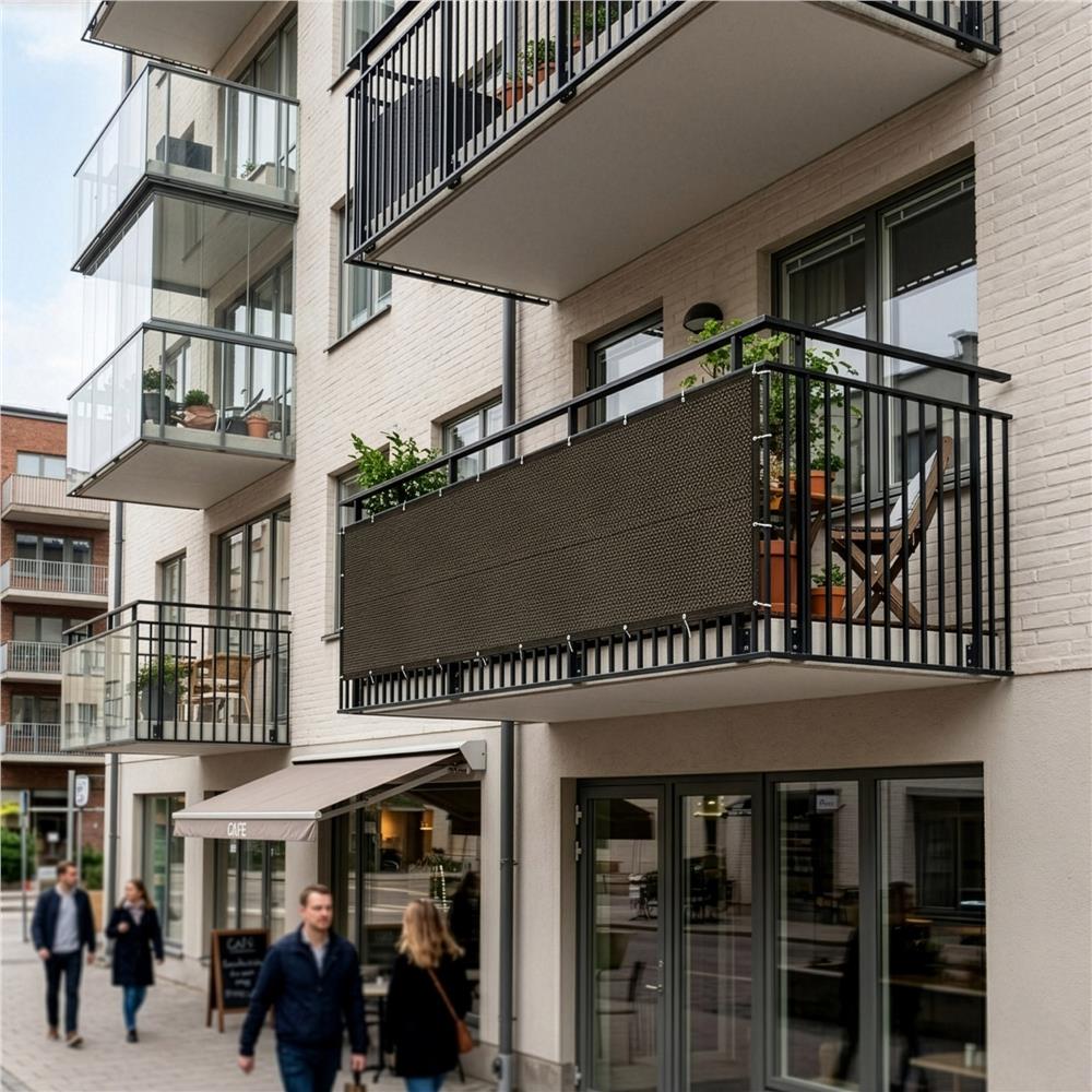 Paravan plasa umbrire pentru balustrada balcon, 95% umbrire, impermeabila, 500x100 cm, maro