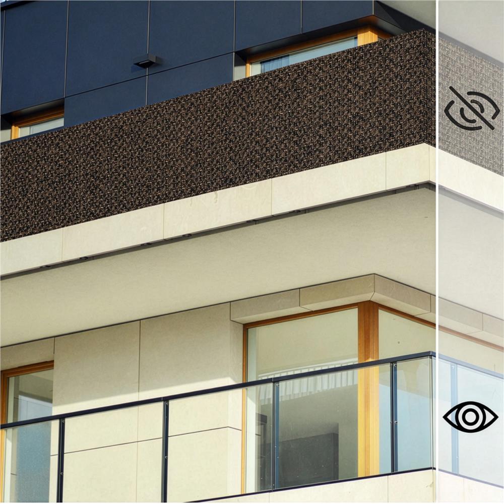 Paravan plasa umbrire pentru balustrada balcon, 95% umbrire, impermeabila, 500x100 cm, maro