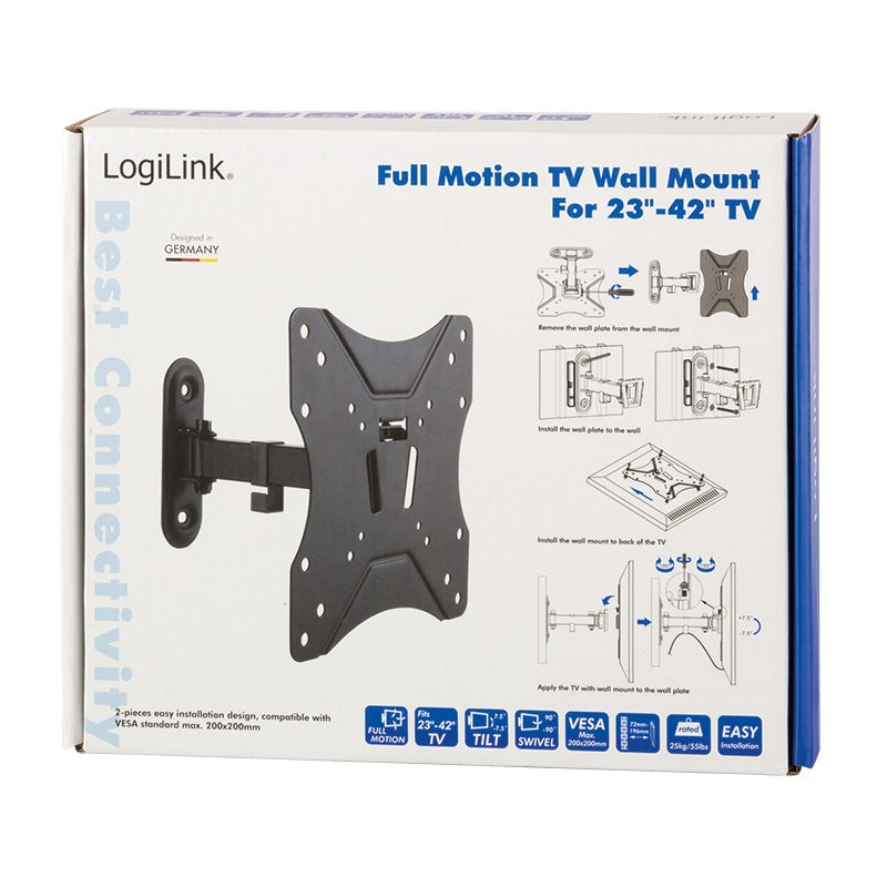 SUPORT de perete LOGILINK, pt 1 TV/monitor plat, diag. max 42 inch, inclinare, pivotare, max 25 Kg, "BP0007"