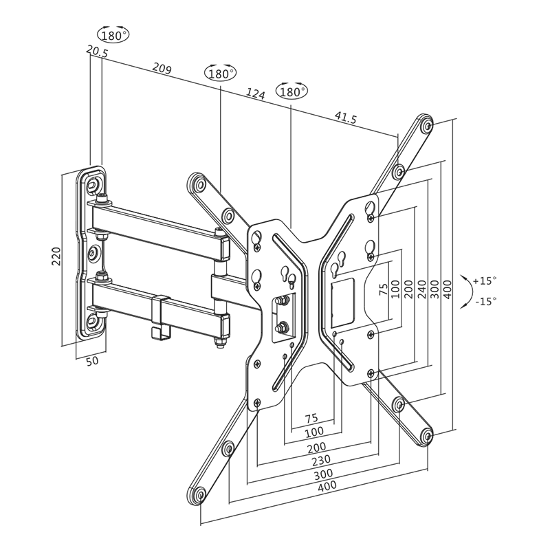 SUPORT de perete LOGILINK, pt 1 TV/monitor, diag. max 55 inch, inclinare, pivotare, rotire, orizontala, max 30 Kg, "BP0016"