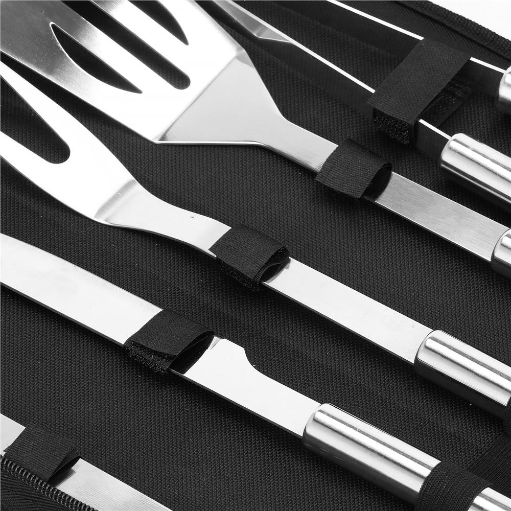 Set ustensile gratar 5 piese, inox, cu husa transport, 37x14x5 cm, argintiu