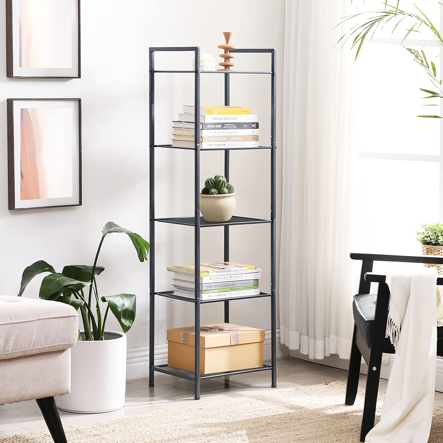 SONGMICS Etajera metalica 5 niveluri, raft ajustabil, pentru baie, bucatarie sau living, 38x30x128 cm, negru
