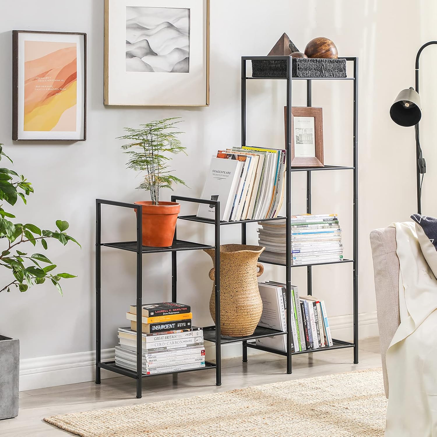 SONGMICS Etajera metalica 5 niveluri, raft ajustabil, pentru baie, bucatarie sau living, 38x30x128 cm, negru