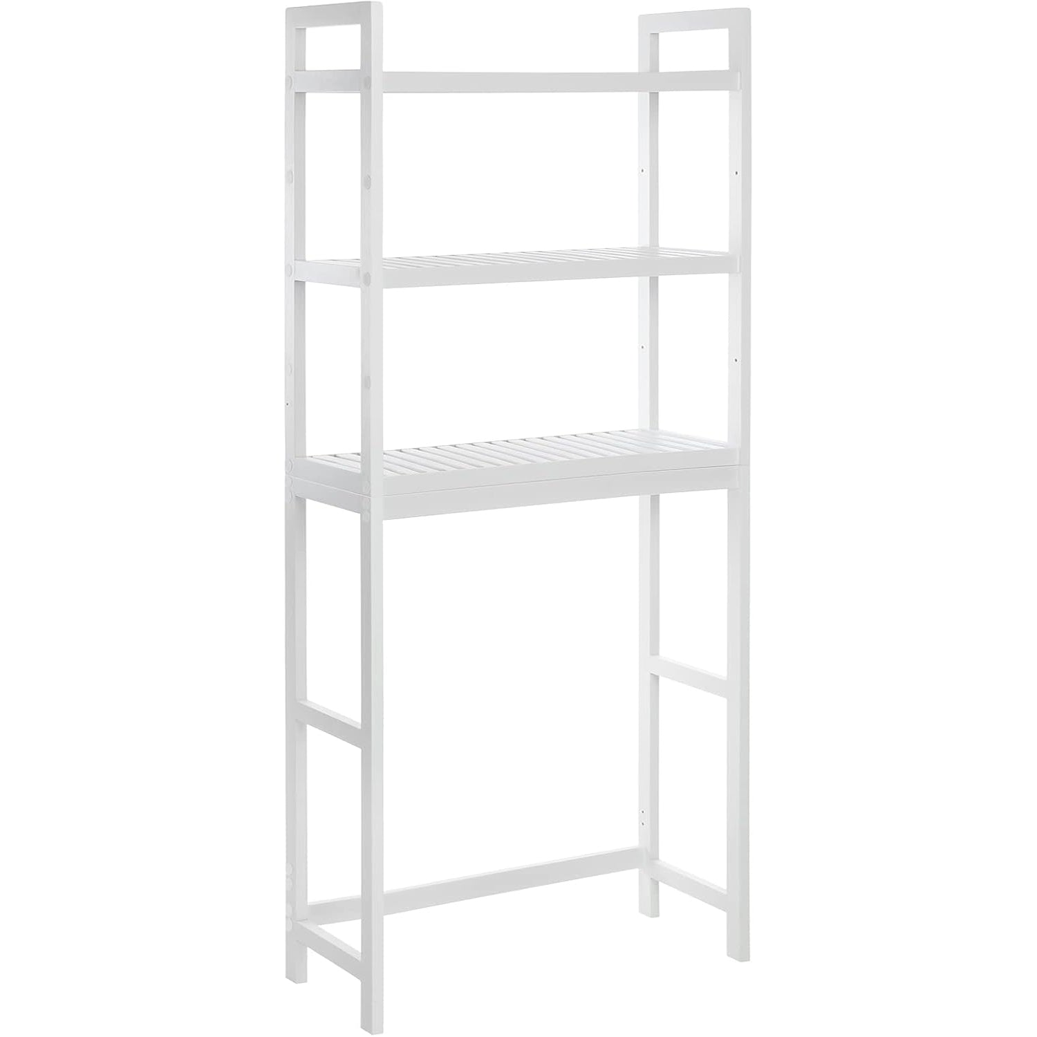 SONGMICS Raft de depozitare pentru baie, suprapunere peste masina spalat sau vas WC, din bambus, rafturi reglabile, 26x63x163 cm, alb