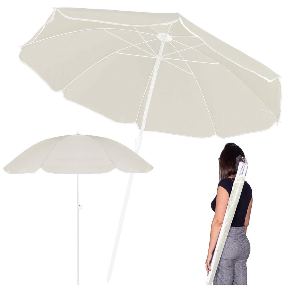 Umbrela de plaja pliabila cu inclinare reglabila, diametru 160 cm, bej