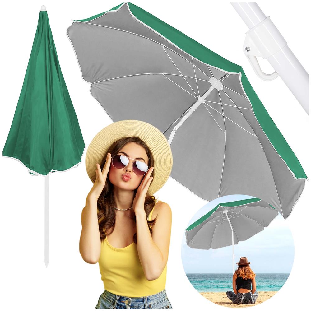 Umbrela de plaja pliabila cu inclinare reglabila, diametru 160 cm, verde