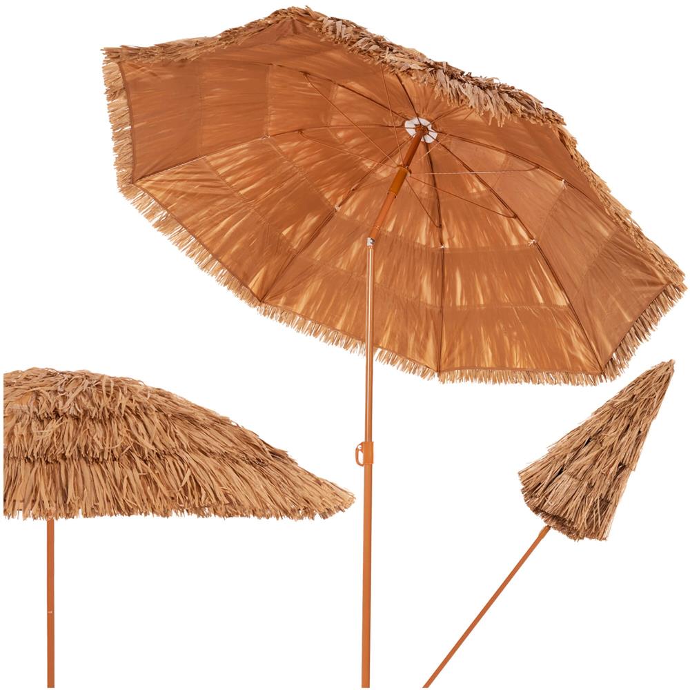 Umbrela de plaja tip hawai pliabila, cu inaltime si unghi reglabil, structura metalica, 160 cm, maro