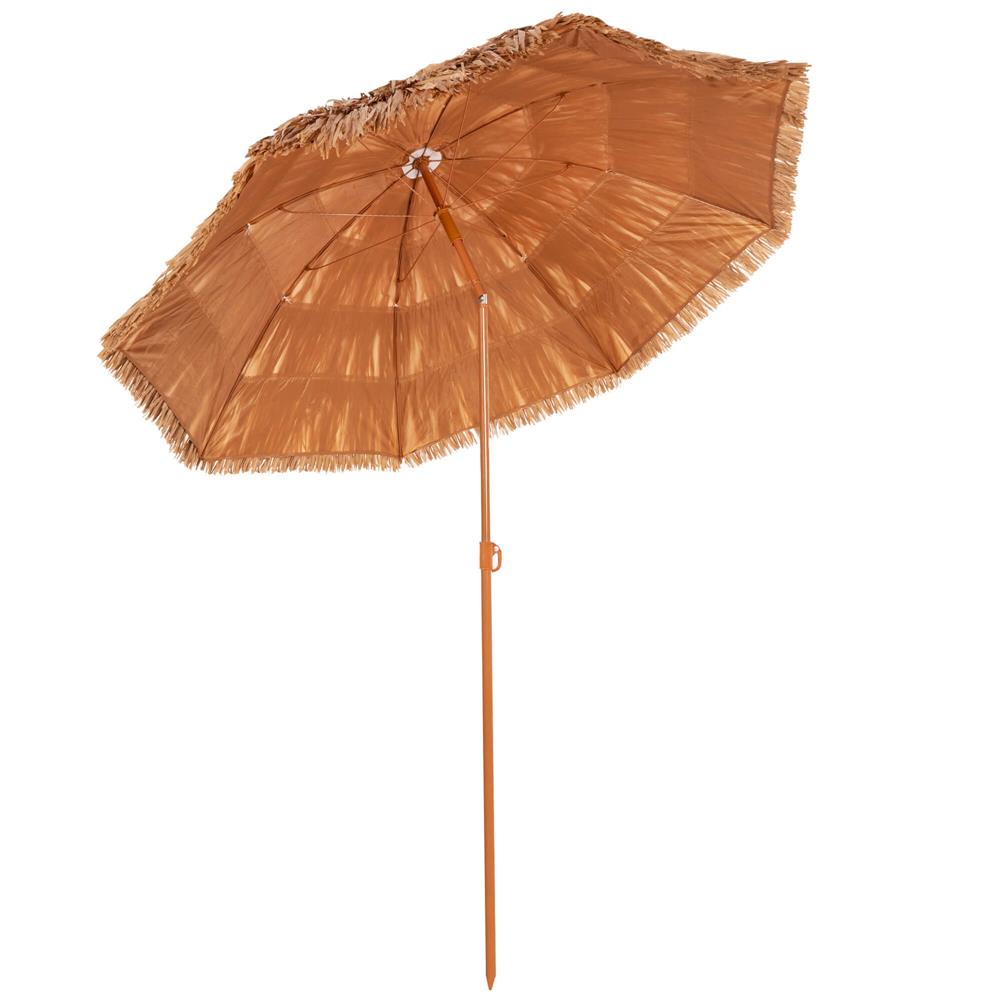 Umbrela de plaja tip hawai pliabila, cu inaltime si unghi reglabil, structura metalica, 160 cm, maro