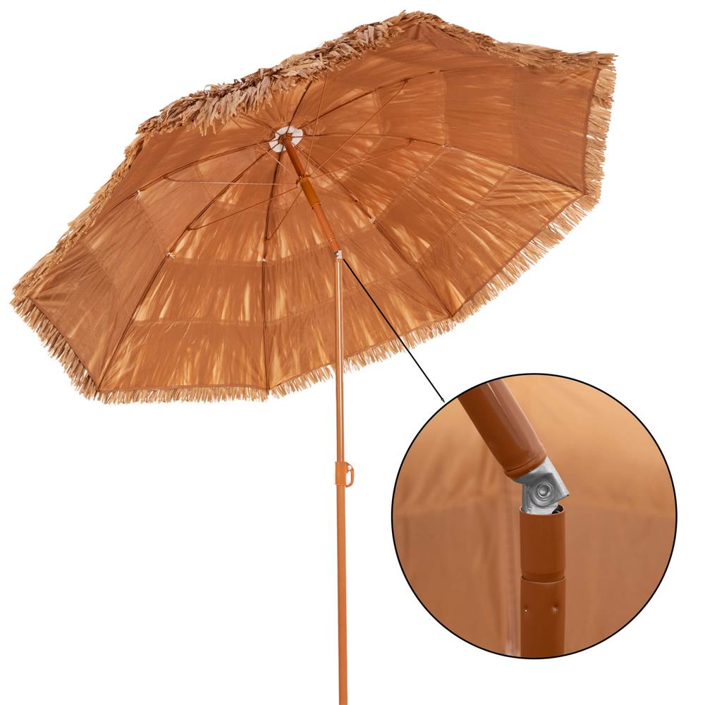 Umbrela de plaja tip hawai pliabila, cu inaltime si unghi reglabil, structura metalica, 160 cm, maro