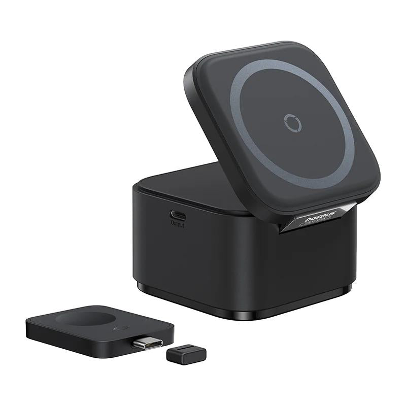 INCARCATOR RETEA Baseus MagPro 2-in-1 Magnetic, 25W, prindere magnetica incarcare wireless 15W, incarcare wireless MagPro Magnetic pentru iWatch 2.5W, negru, "P10264100123-01" - 6932172679064