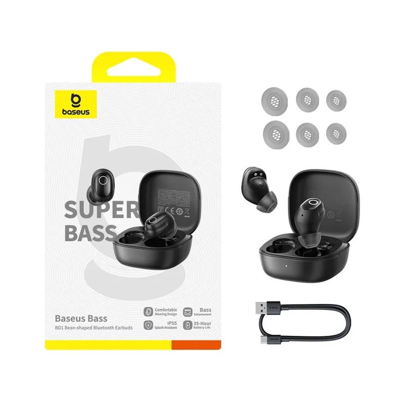 CASTI Baseus Bass BD1 TWS, pt smartphone, wireless, bluetooth 5.4, dual-mic pe casca, IP55 rezistenta apa, 8 ore durata baterie, negru "A00084601123-Z1" (timbru verde 0.18 lei) - 6932172686789