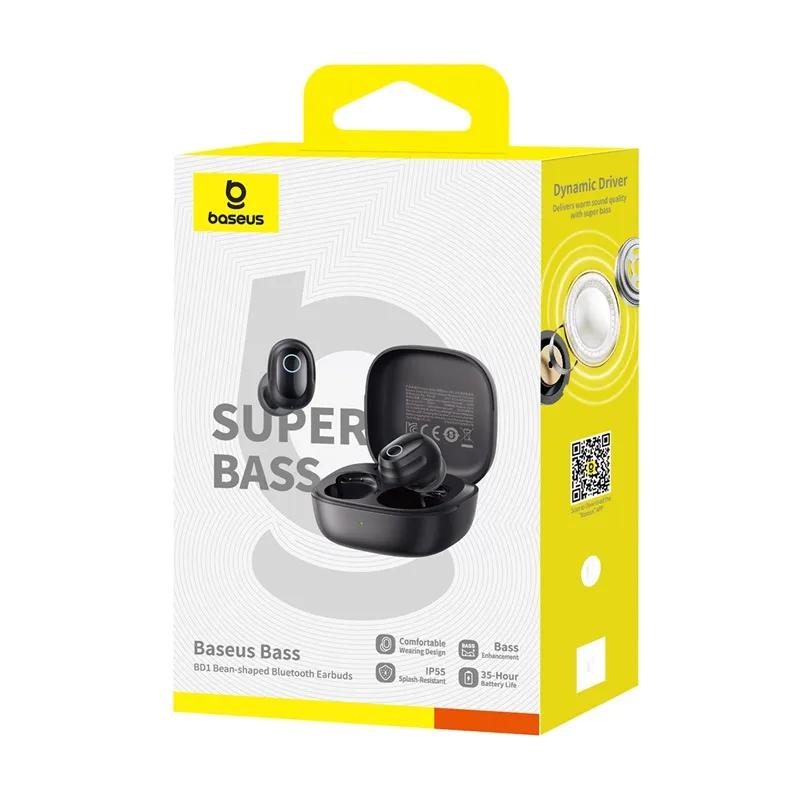 CASTI Baseus Bass BD1 TWS, pt smartphone, wireless, bluetooth 5.4, dual-mic pe casca, IP55 rezistenta apa, 8 ore durata baterie, negru "A00084601123-Z1" (timbru verde 0.18 lei) - 6932172686789