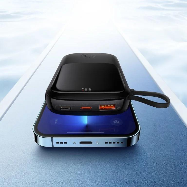 POWER BANK Baseus Qpow Pro Digital Display, 10000mAh, 22.5W, 1 x cablu integrat USB Type-C output/input, 1 x USB, 1 x Lightning, negru, "PPQD020101" - 6932172608484