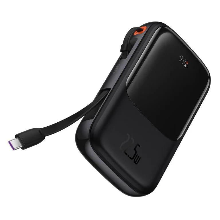 POWER BANK Baseus Qpow Pro Digital Display, 10000mAh, 22.5W, 1 x cablu integrat USB Type-C output/input, 1 x USB, 1 x Lightning, negru, "PPQD020101" - 6932172608484