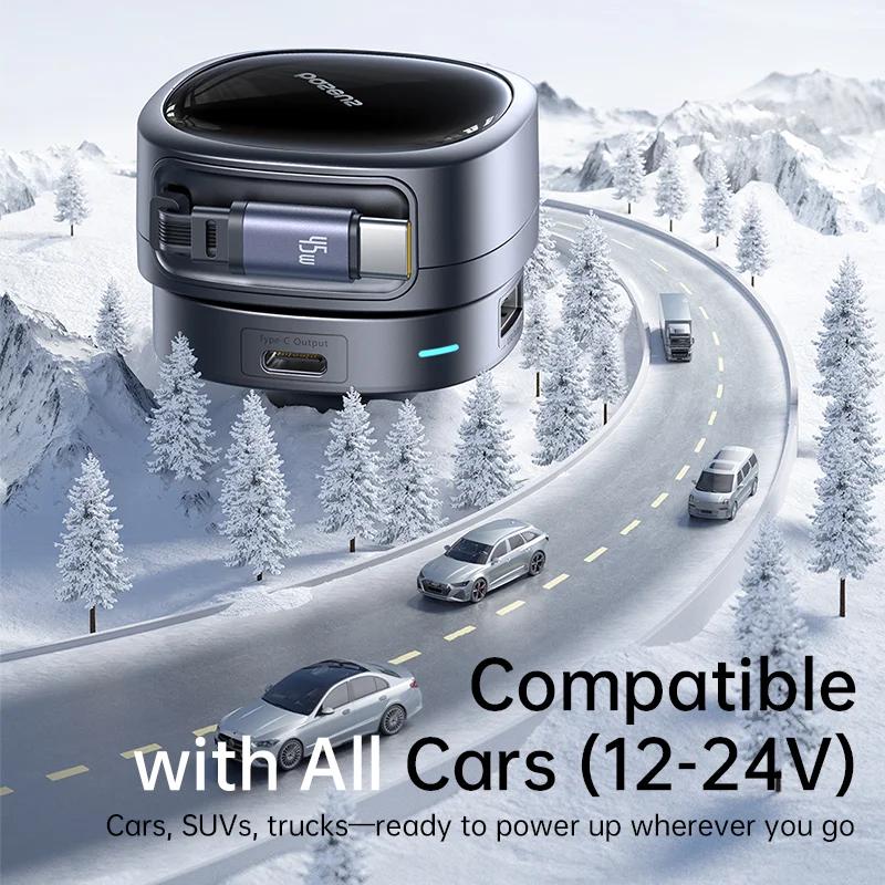 INCARCATOR auto Baseus PrimeTrip VR1, Quick Charge 60W, 1 x USB, 2 x USB Type-C, pt. bricheta auto, cablu retractabil, negru "C00069001121-00" - 6932172690274